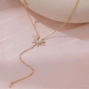 NEW 14K Gold Plated Gold Sunburst Pendant Necklace